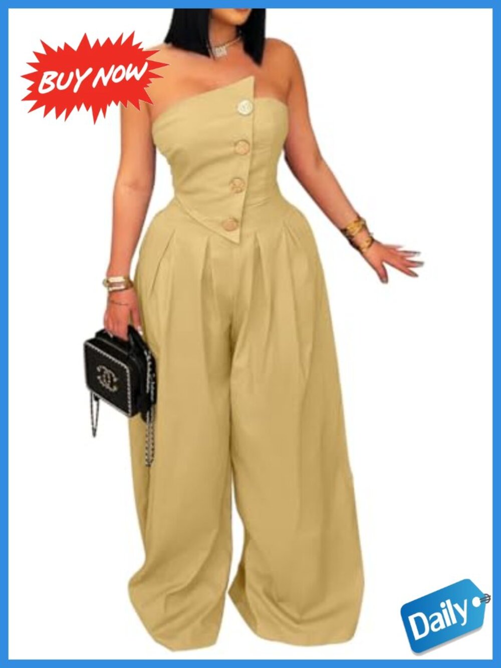 Womens Cargo Jumpsuit Strapless One Piece Wide Leg Off Shoulder Romper